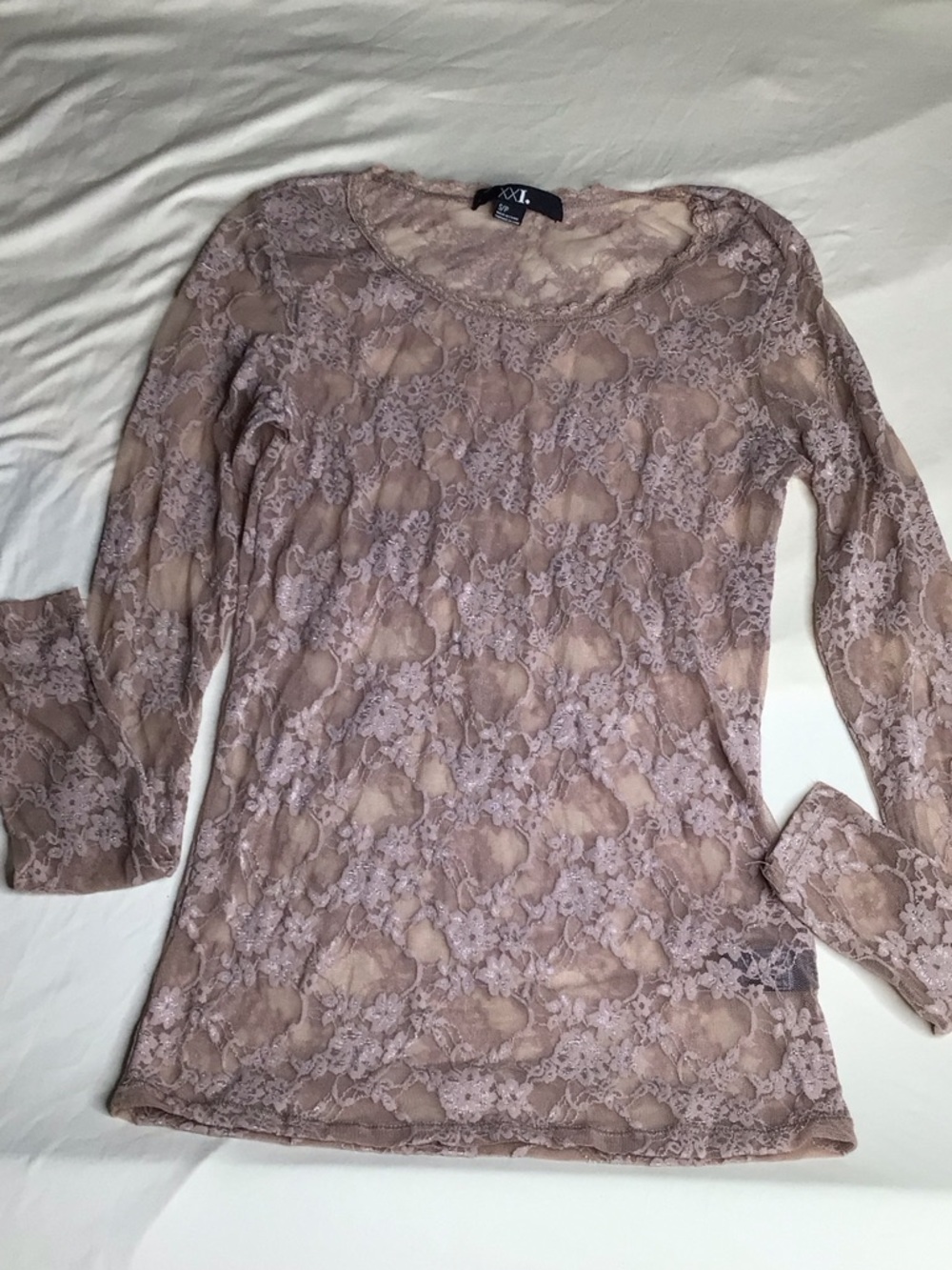 Forever 21 Dusty Rose Lace Long-Sleeve Sheer Top